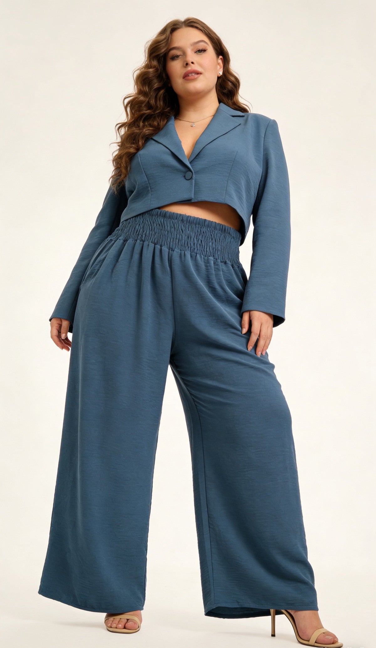 CR1 Italian Smocked Wide-Leg Palazzo Pants