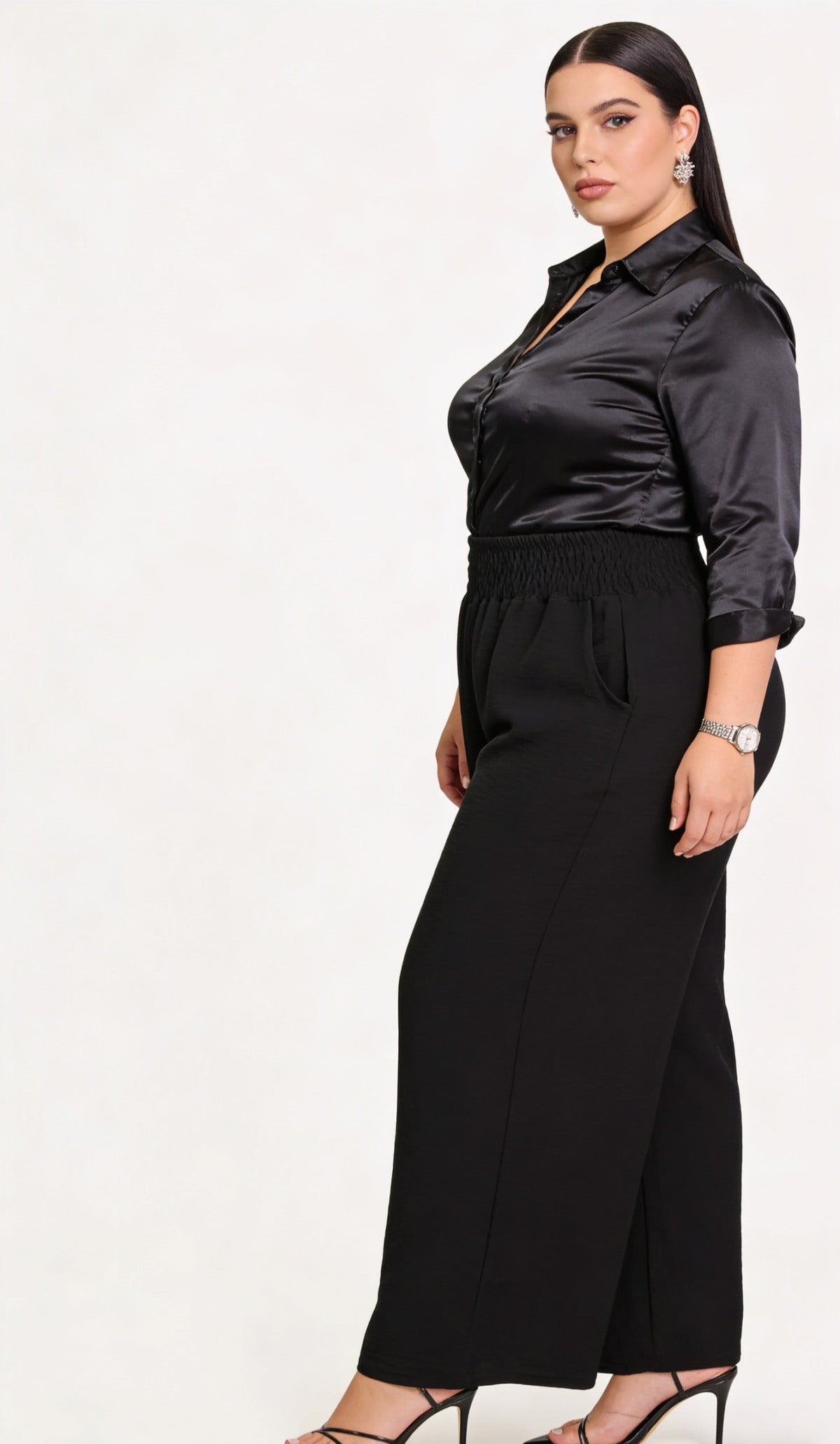 CR1 Italian Smocked Wide-Leg Palazzo Pants