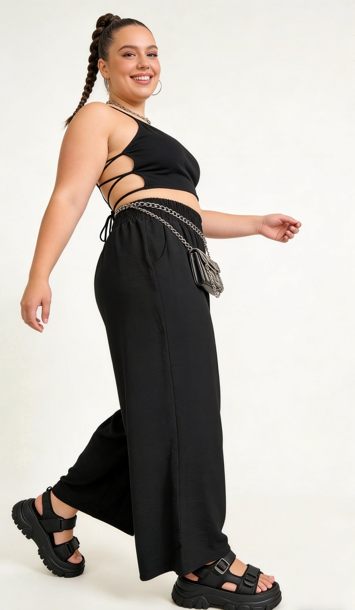 CR1 Italian Smocked Wide-Leg Palazzo Pants