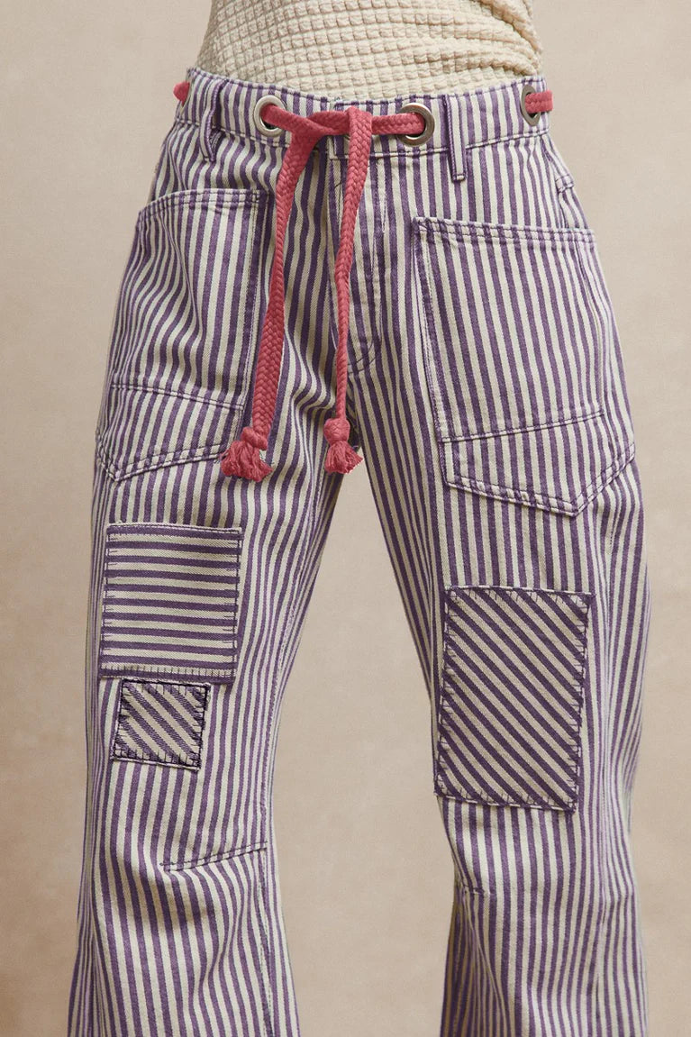 B5 - BiBi Lilac Drawstring Striped Twill Barrel Pants Plus Size