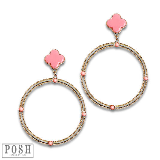 Clover and textured circle earring - LC