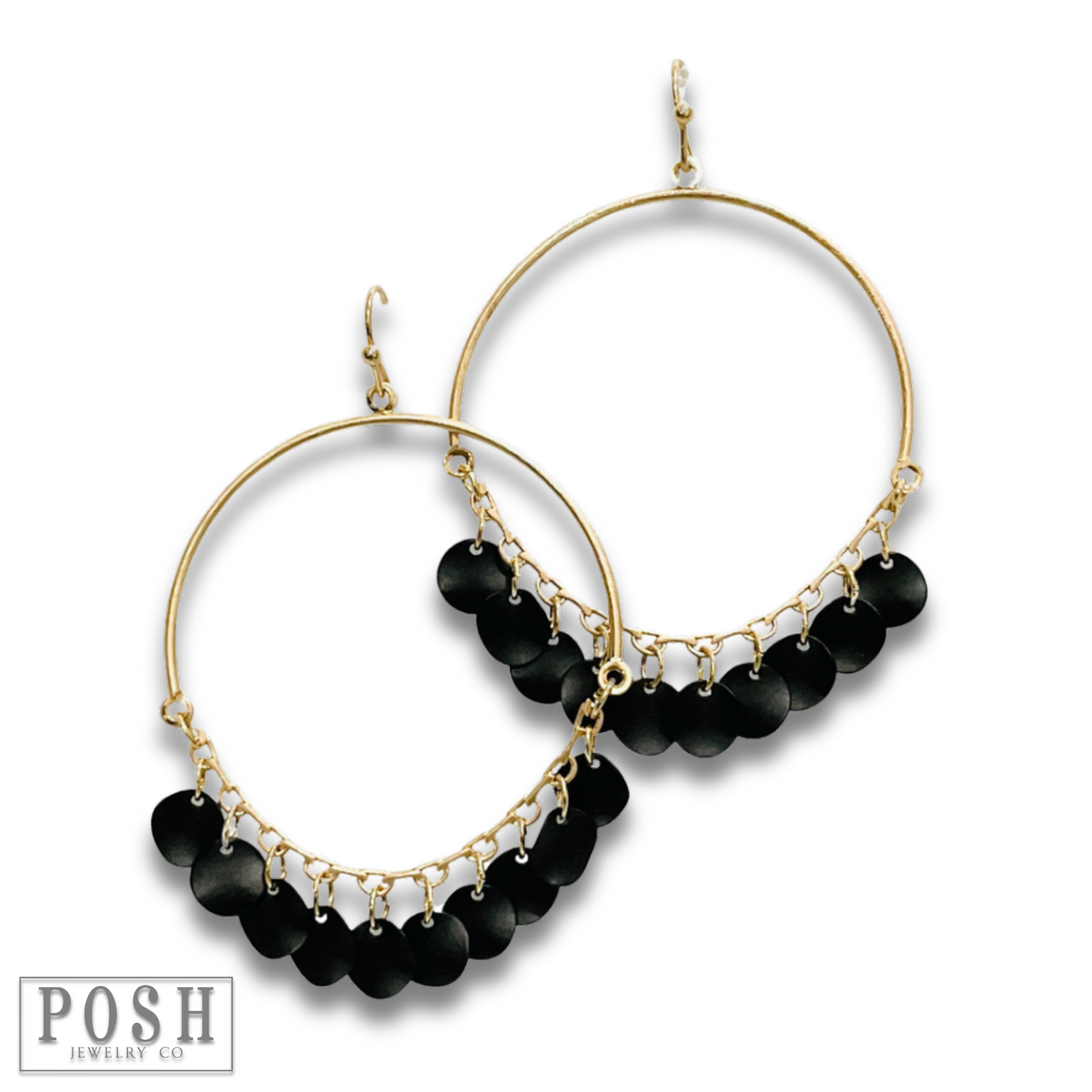Disc charms on gold bar earring, last call