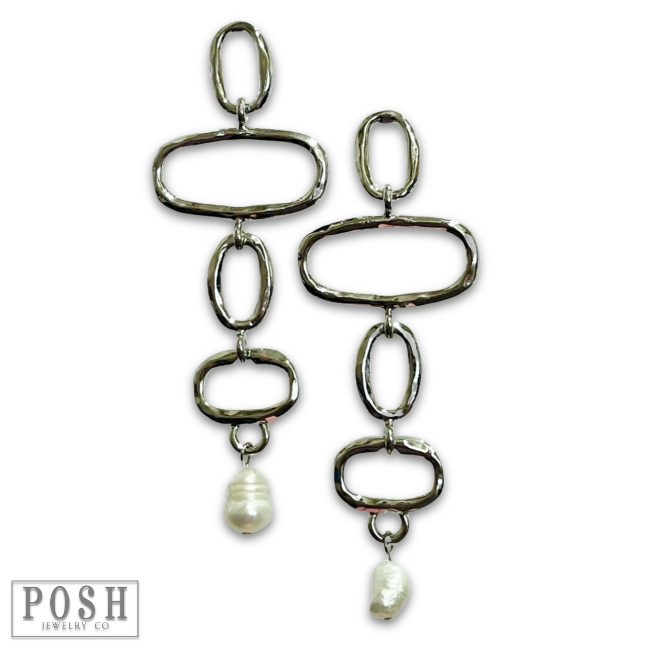 Geometric shape earring with pearl drop - LC