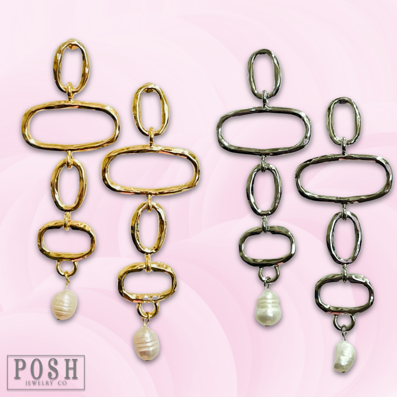 Geometric shape earring with pearl drop - LC