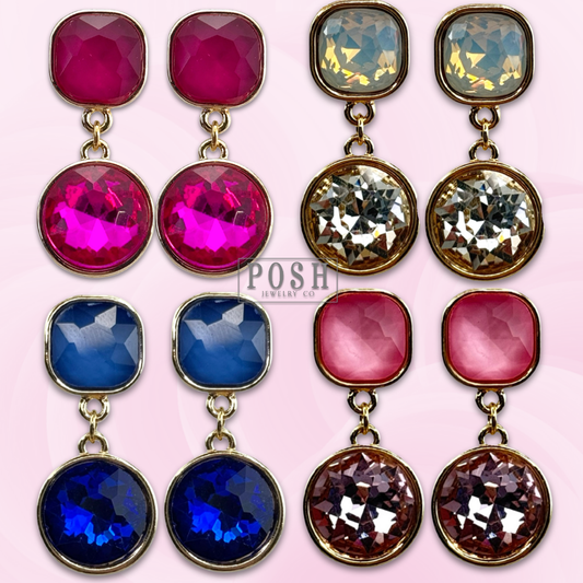 Round and square rhinestone dangle earring