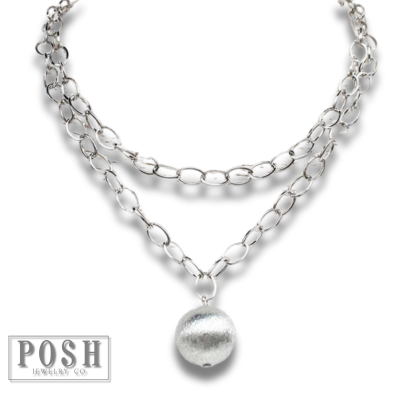 Double strand necklace with ball pendant - LC