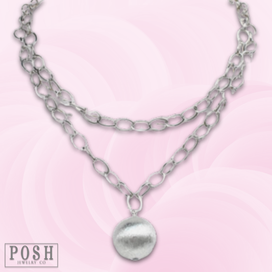 Double strand necklace with ball pendant - LC