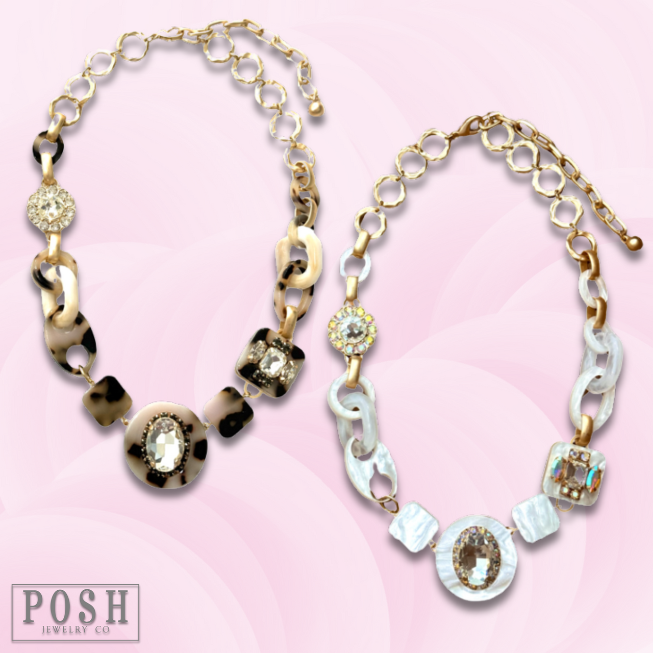 Acrylic chain and rhinestone necklace - LC