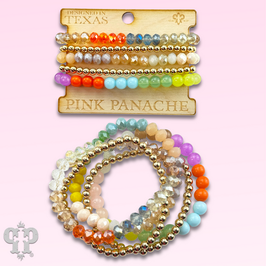 Light multi-color and gold bead bracelet set - LC