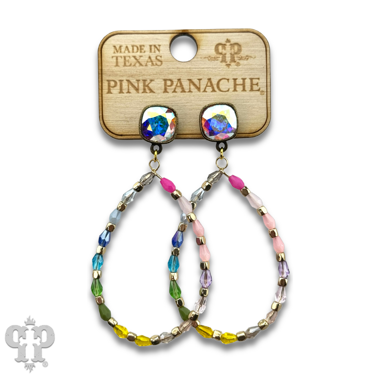 Multi-color bead teardrop earring, Austrian crystal - LC
