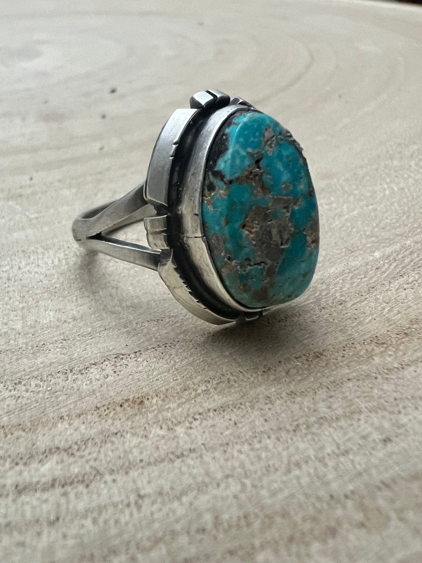 Randy Billy Navajo Sterling Silver Ring with Royston Turquoise — Size 9.5 (Medium 7/8" × 5/8")