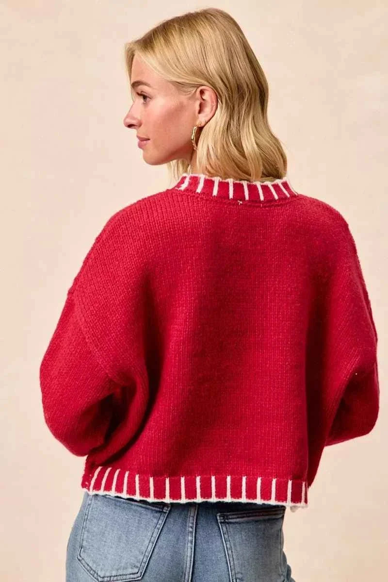 Red Christmas Theme Sequin Lettering Sweater by BiBi