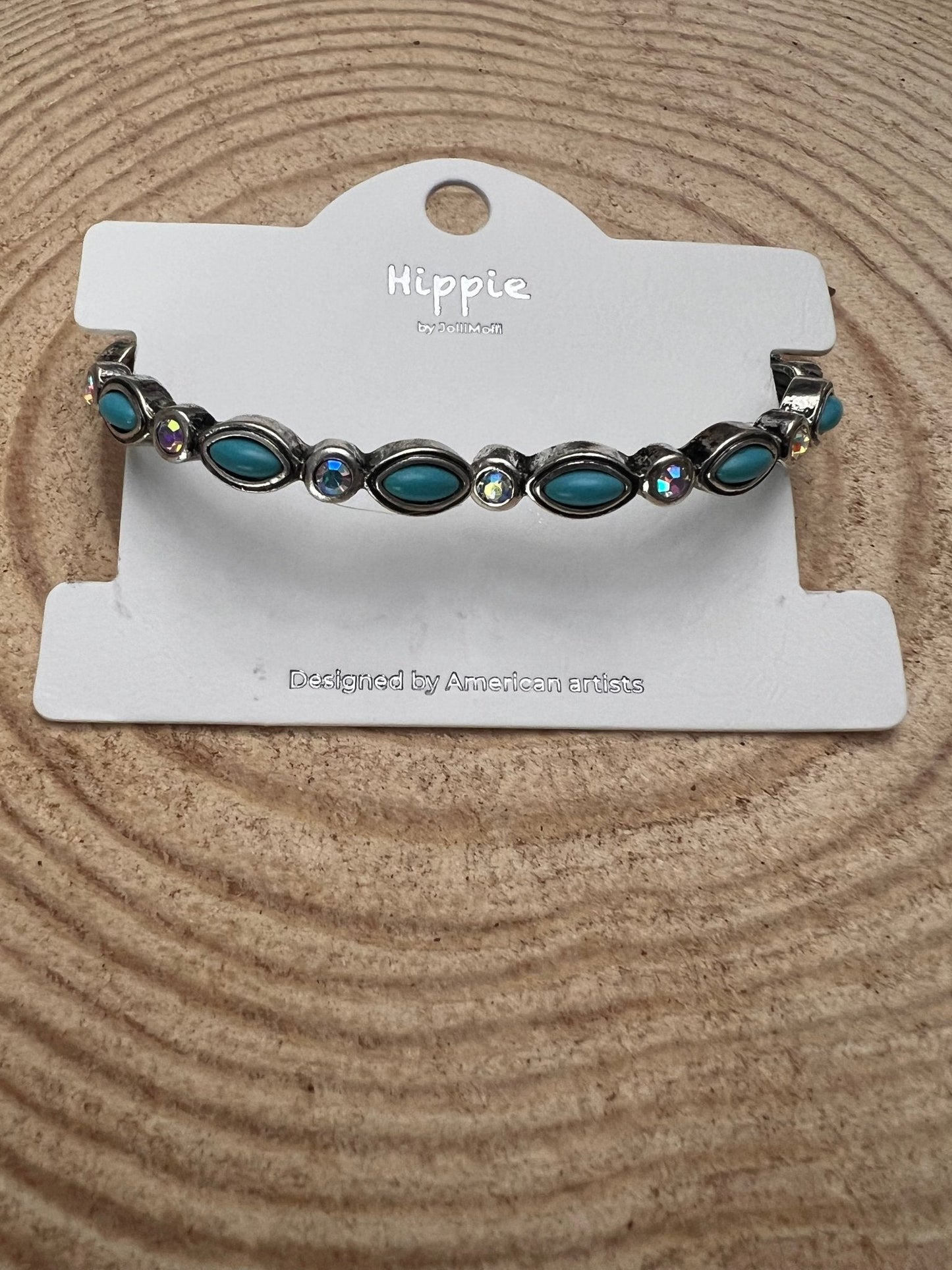 Western Rhinestone & Faux Turquoise Stretch Bracelet