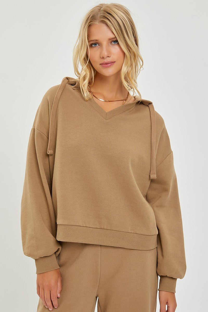Risen Oversized V-Neck Hoodie Sweatshirt — Soft Cotton-Poly Blend Western Lounge Top (large remaining)