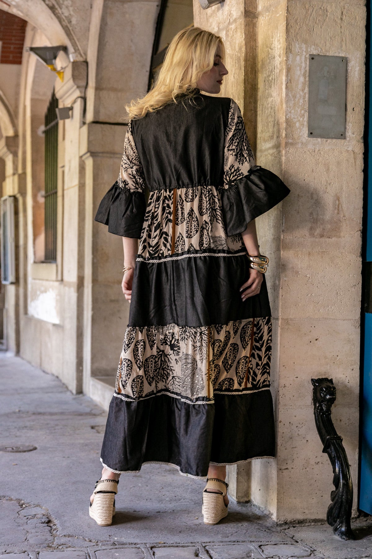 LQ2 Black and Cream Bohemian Viscose Dress