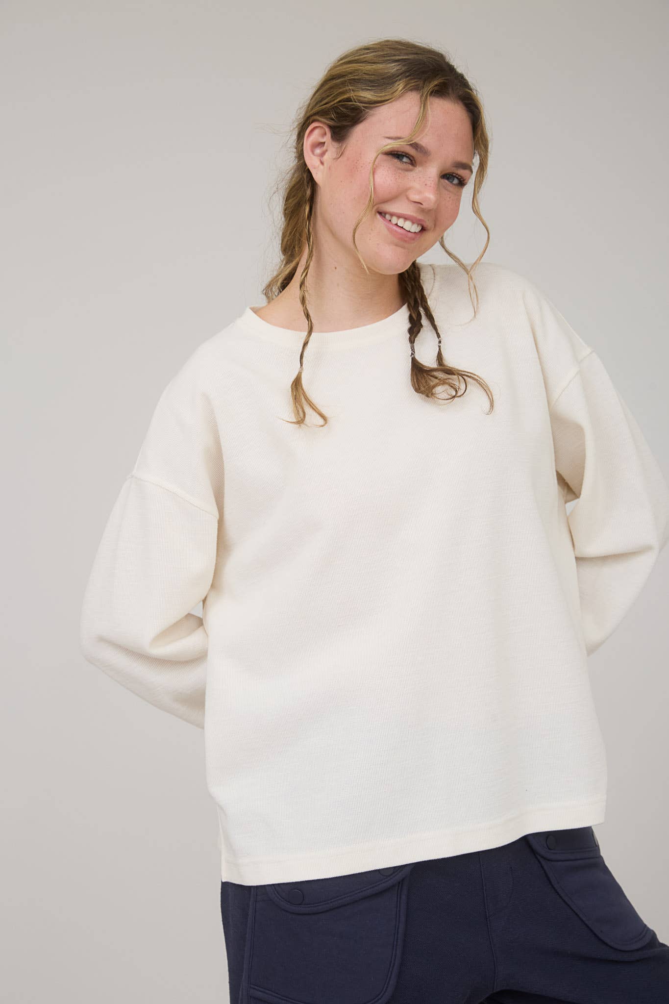 Blu Pepper "Round Up" Western Raw Edge Marled Knit Top — Soft Cotton Blend (Brown or Oatmeal)