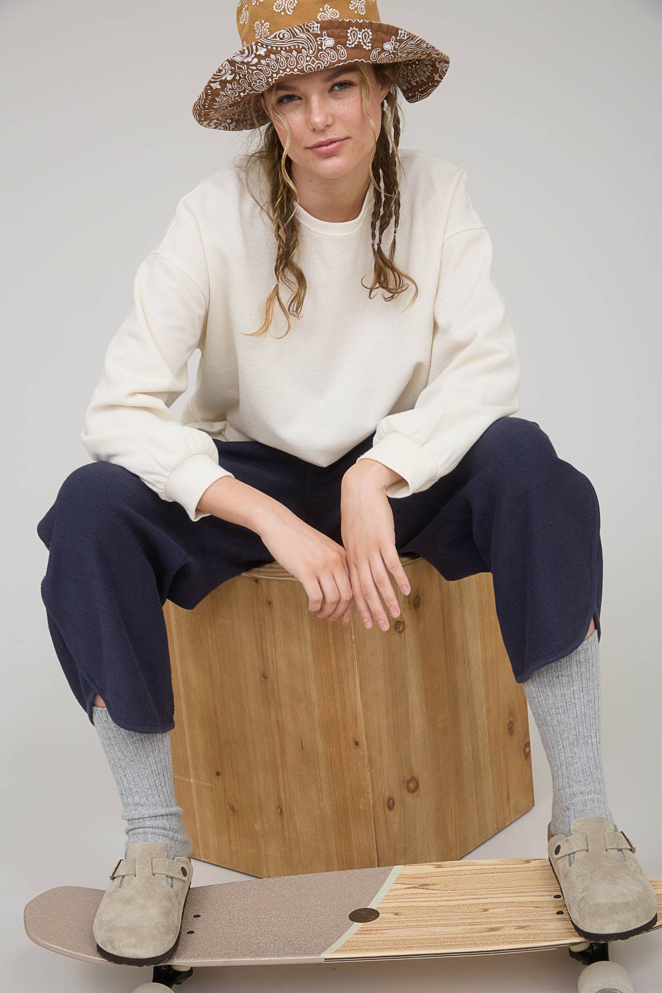 Blu Pepper "Round Up" Western Raw Edge Marled Knit Top — Soft Cotton Blend (Brown or Oatmeal)