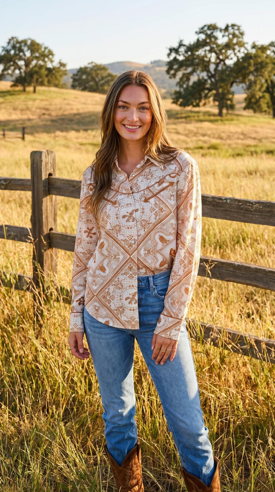 Blue B "Rust Bandana" Vintage Western Snap-Front Shirt — Buttery-Soft 100% Rayon Cowgirl Outlaw