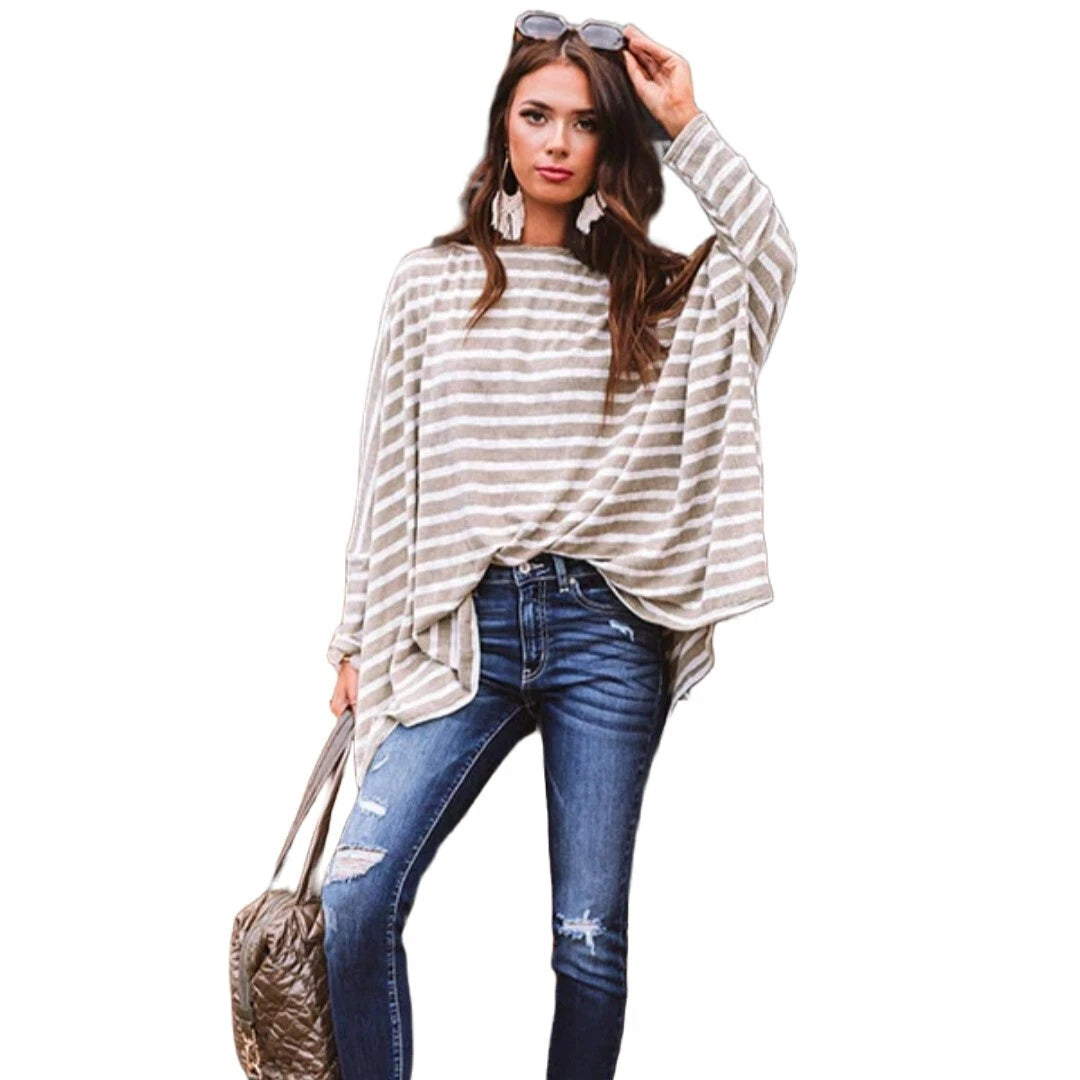 Easel Faded Sage and White Oversized Stripe Top Plus Size