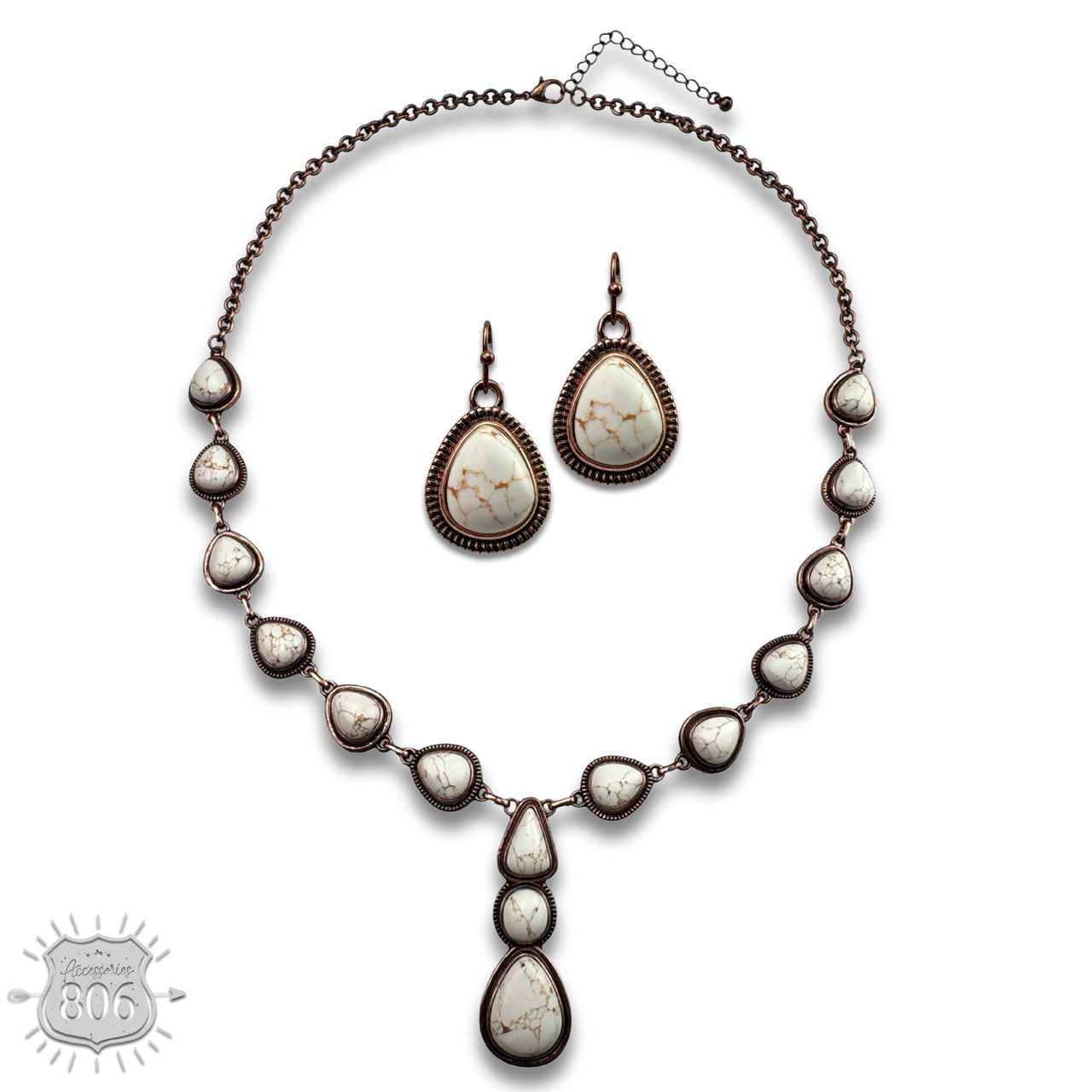 Teardrop stone Y necklace set - LC