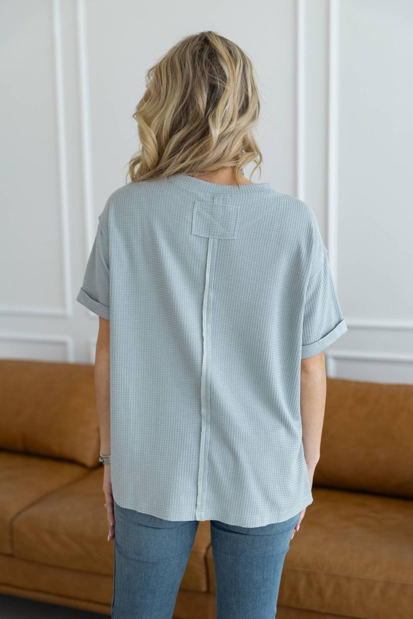 Andrée by Unit "Santa Anna" Two-Tone Short Sleeve Textured Western Top — Stretchy Knit with Raw-Edged Back Patch (5 Colors)