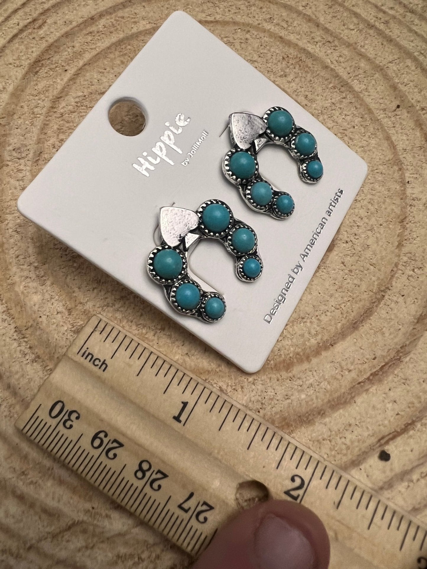 Western Spade & Faux Turquoise Squash Blossom Earrings — Petite 1" Drop