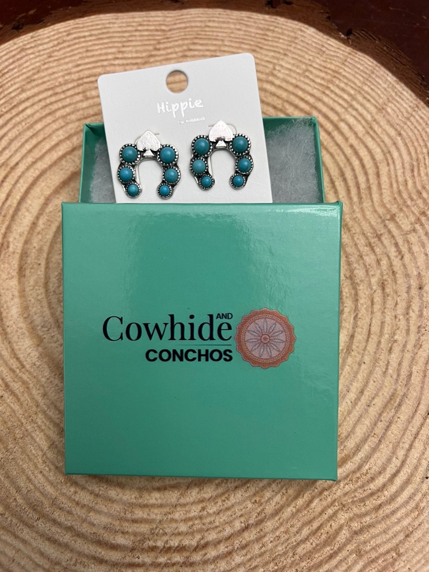 Western Spade & Faux Turquoise Squash Blossom Earrings — Petite 1" Drop