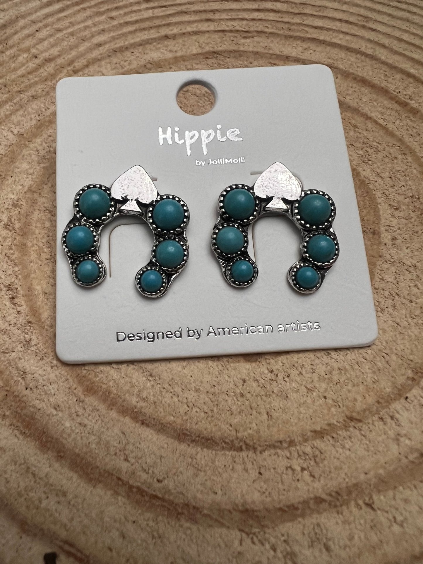 Western Spade & Faux Turquoise Squash Blossom Earrings — Petite 1" Drop