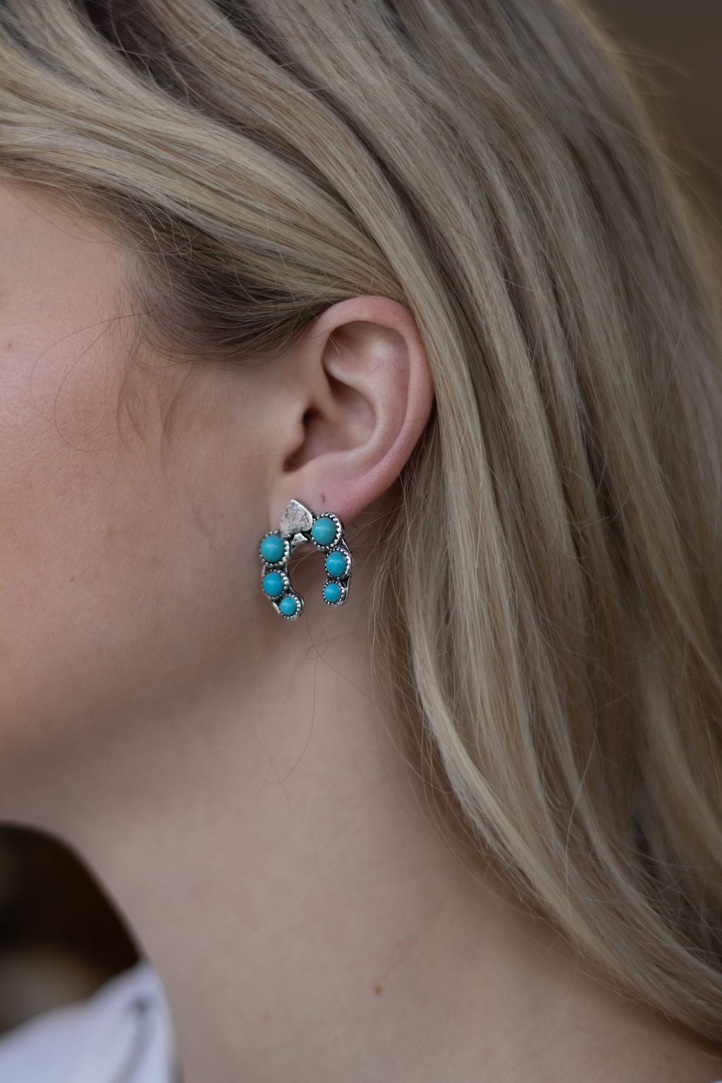 Western Spade & Faux Turquoise Squash Blossom Earrings — Petite 1" Drop