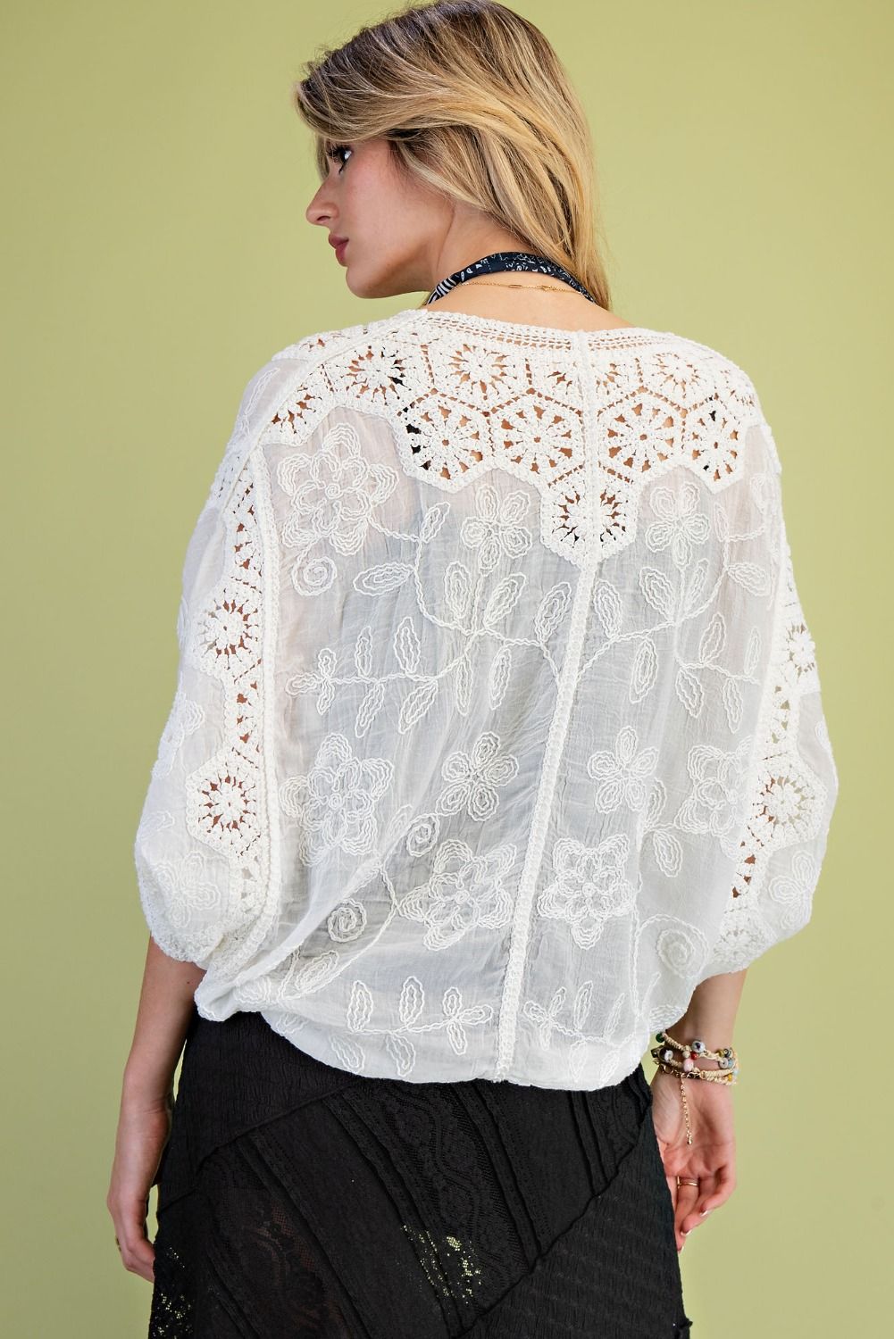 E19 Easel Dolman Sleeve Crochet Mix Button Front Cardigan Duster