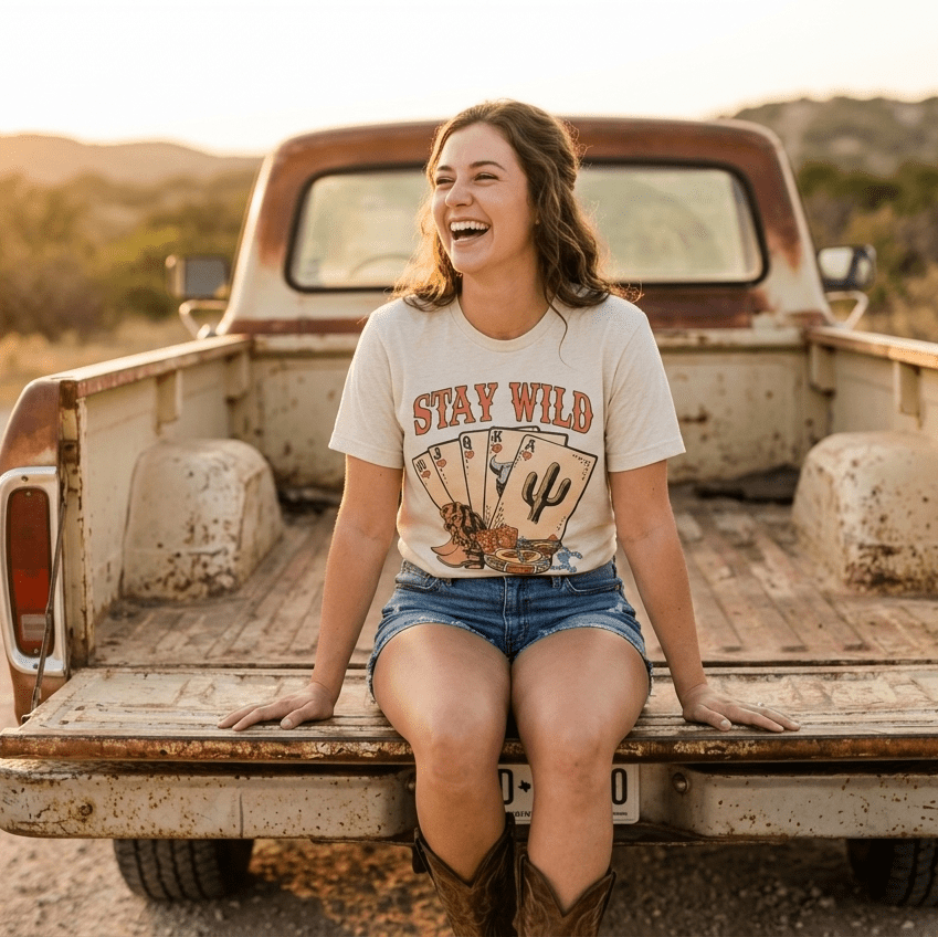 "Stay Wild" Western Graphic Tee — Pre-Shrunk 50/50 Blend Sublimation Western Statement