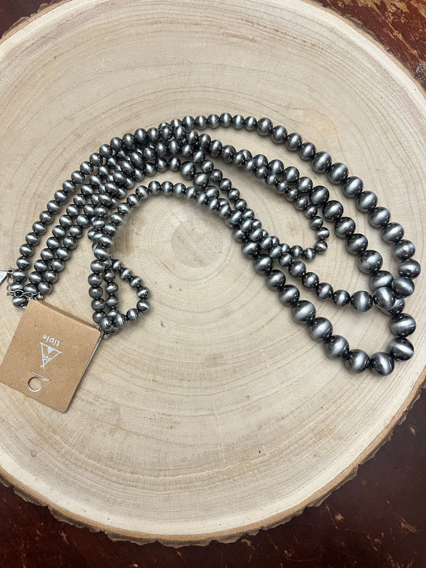 Western Triple-Strand Burnished Faux Sterling Pearl Necklace — Long Layered Set (24", 28", 35")