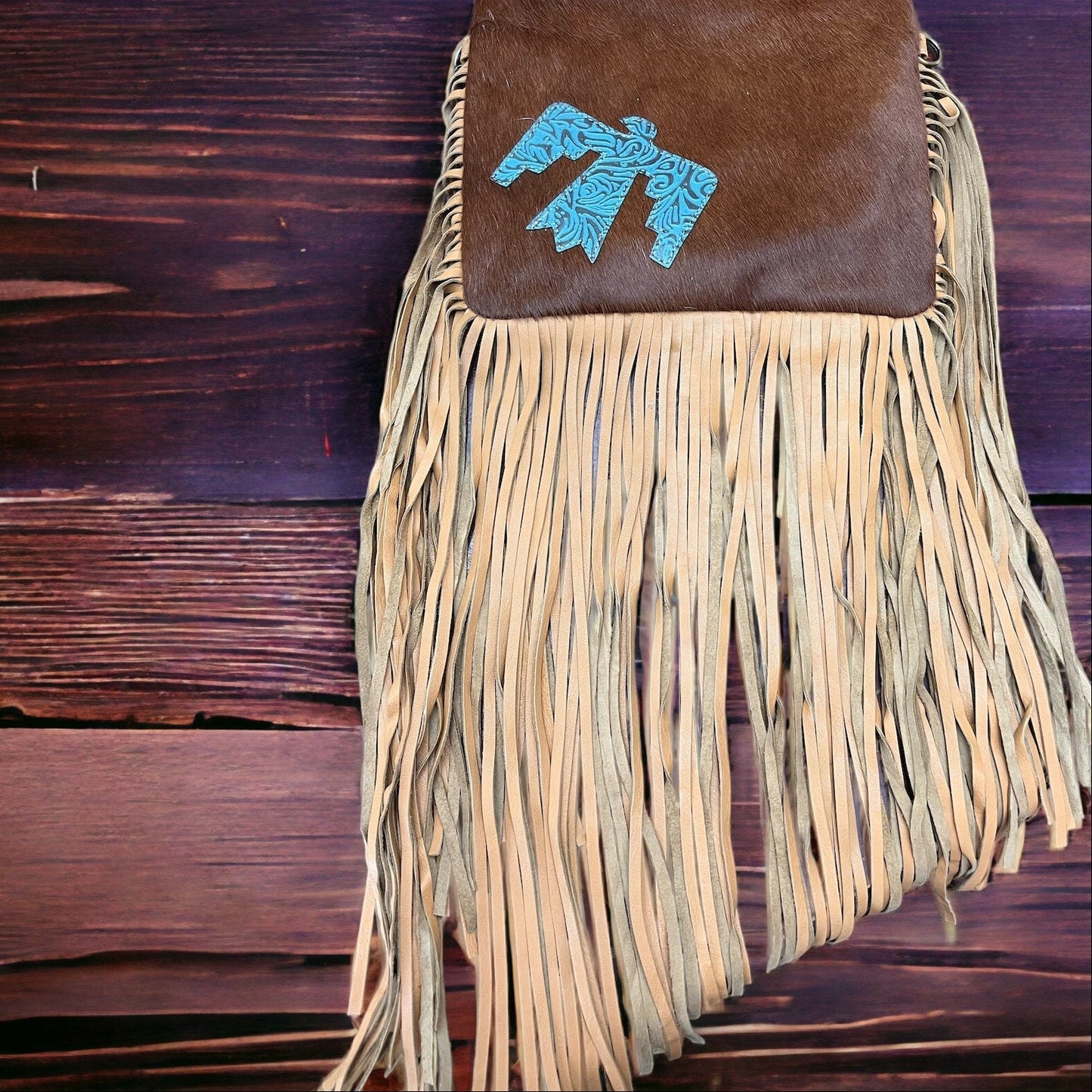 Western Thunderbird Cowhide Crossbody / Tooled Leather Clutch — Convertible Genuine Cowhide