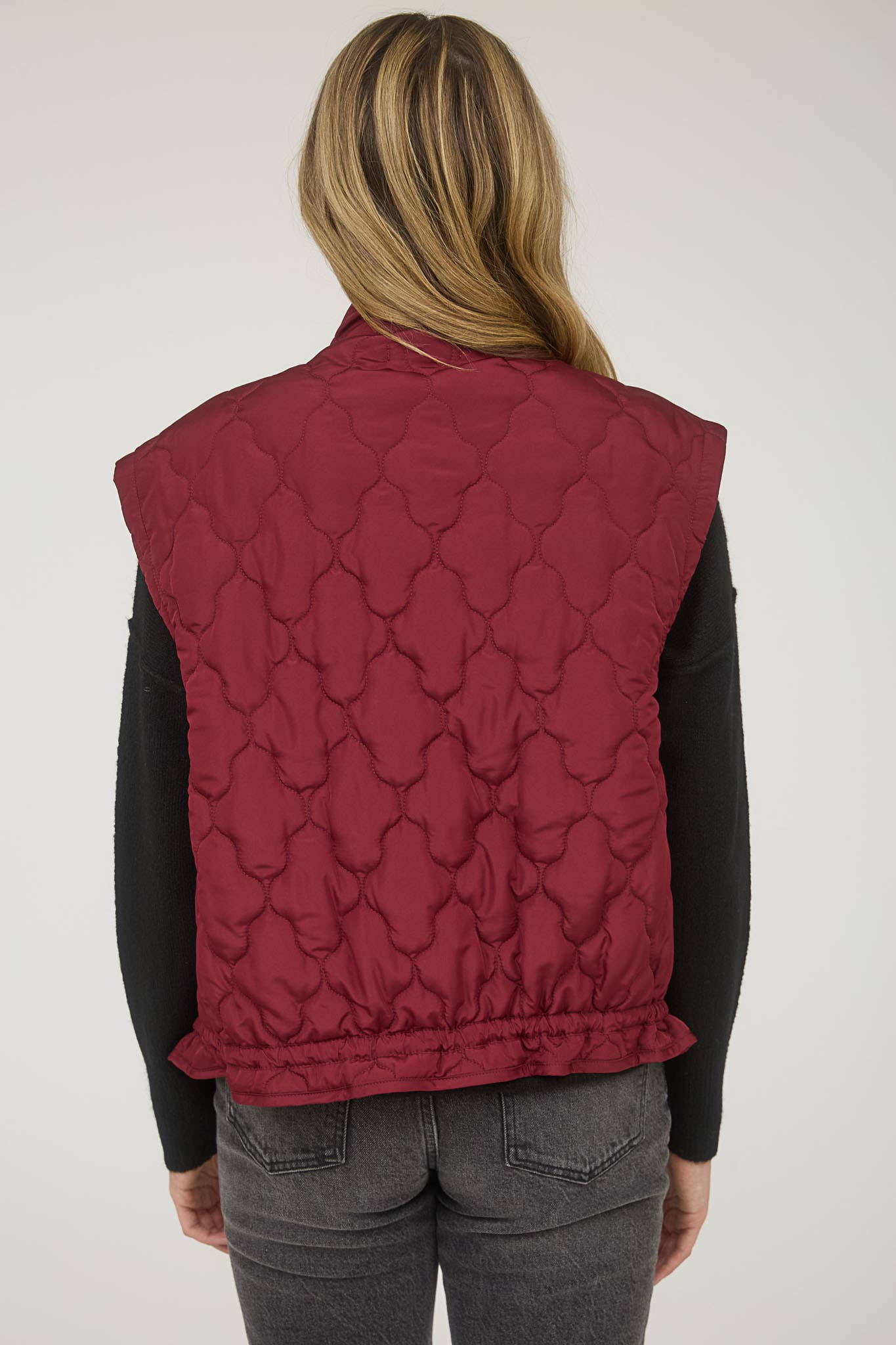 Blu Pepper Tie-Detail Snap-Button Quilted Puffer Western Vest — Mock Neckline, Functional Pockets, Multiple Colors