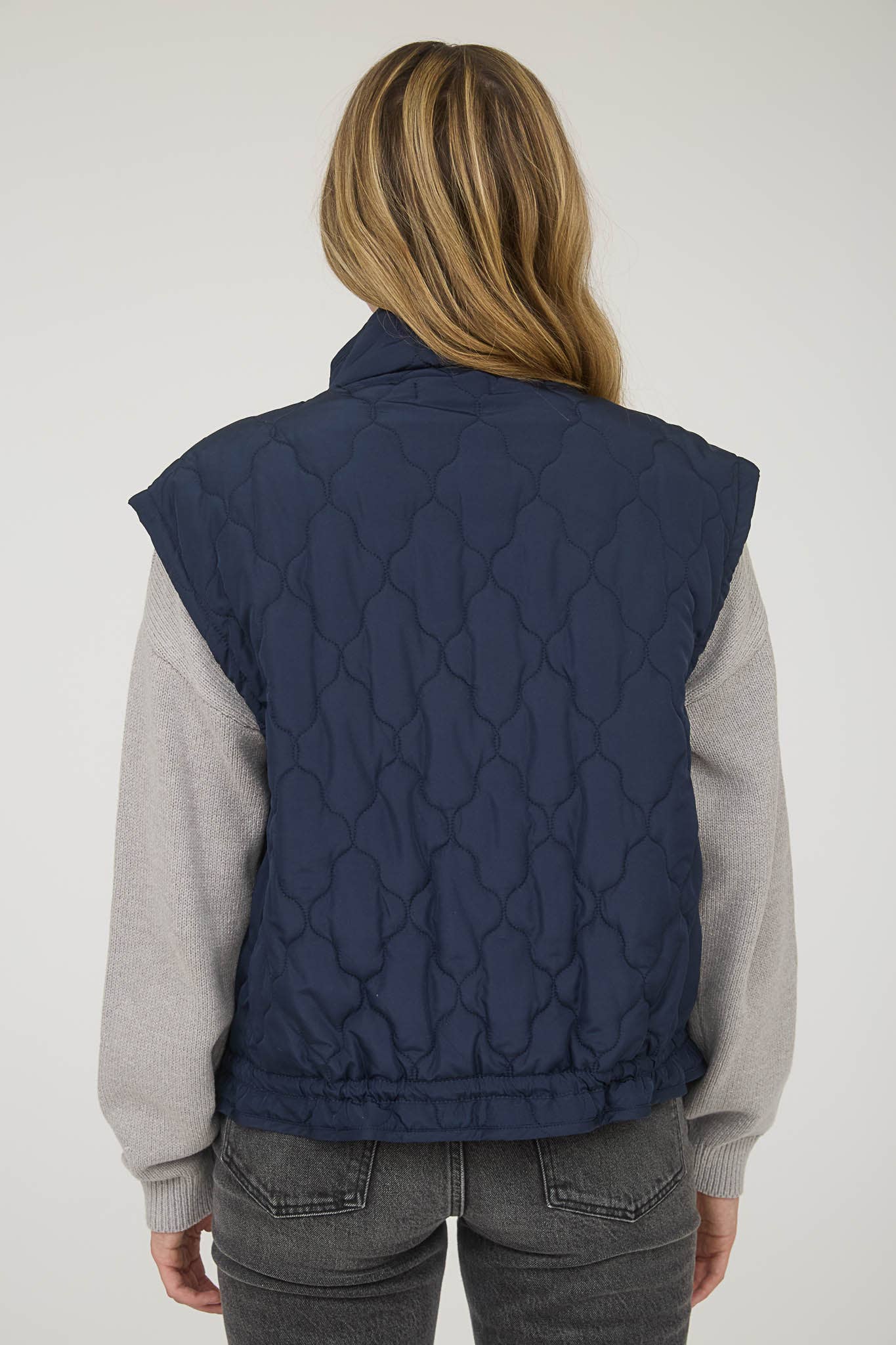 Blu Pepper Tie-Detail Snap-Button Quilted Puffer Western Vest — Mock Neckline, Functional Pockets, Multiple Colors