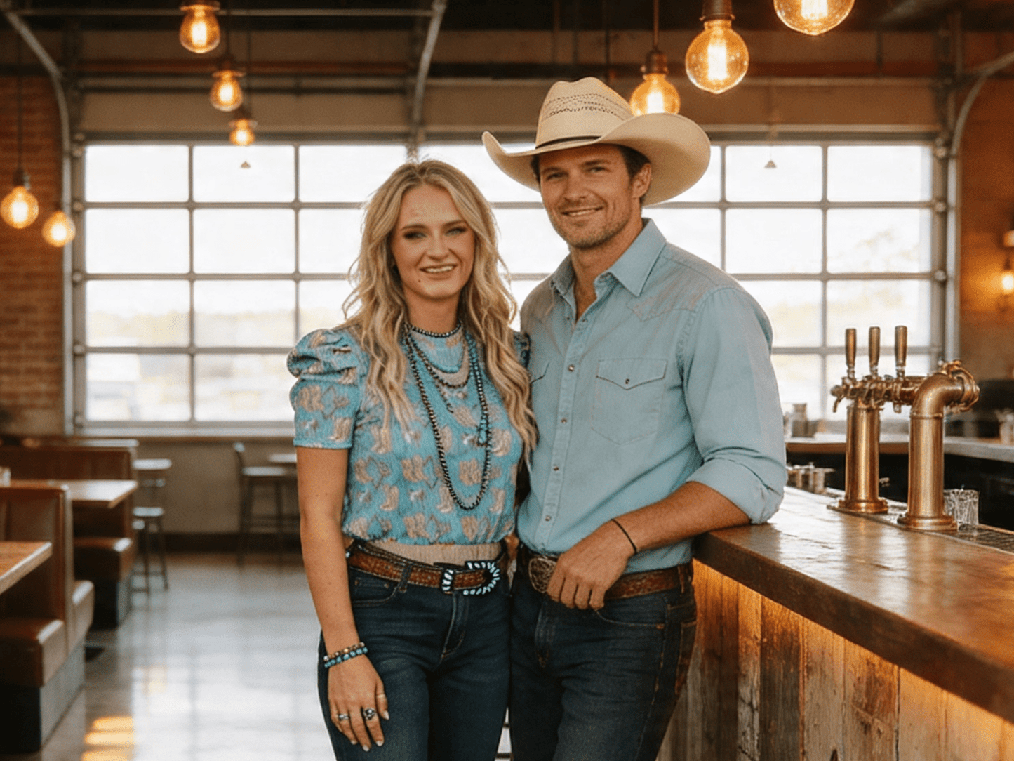 LUCKY & BLESSED Turquoise Boots Print Puff Short Sleeve Western Top — Iconic Western Boot Print Cowgirl Statement
