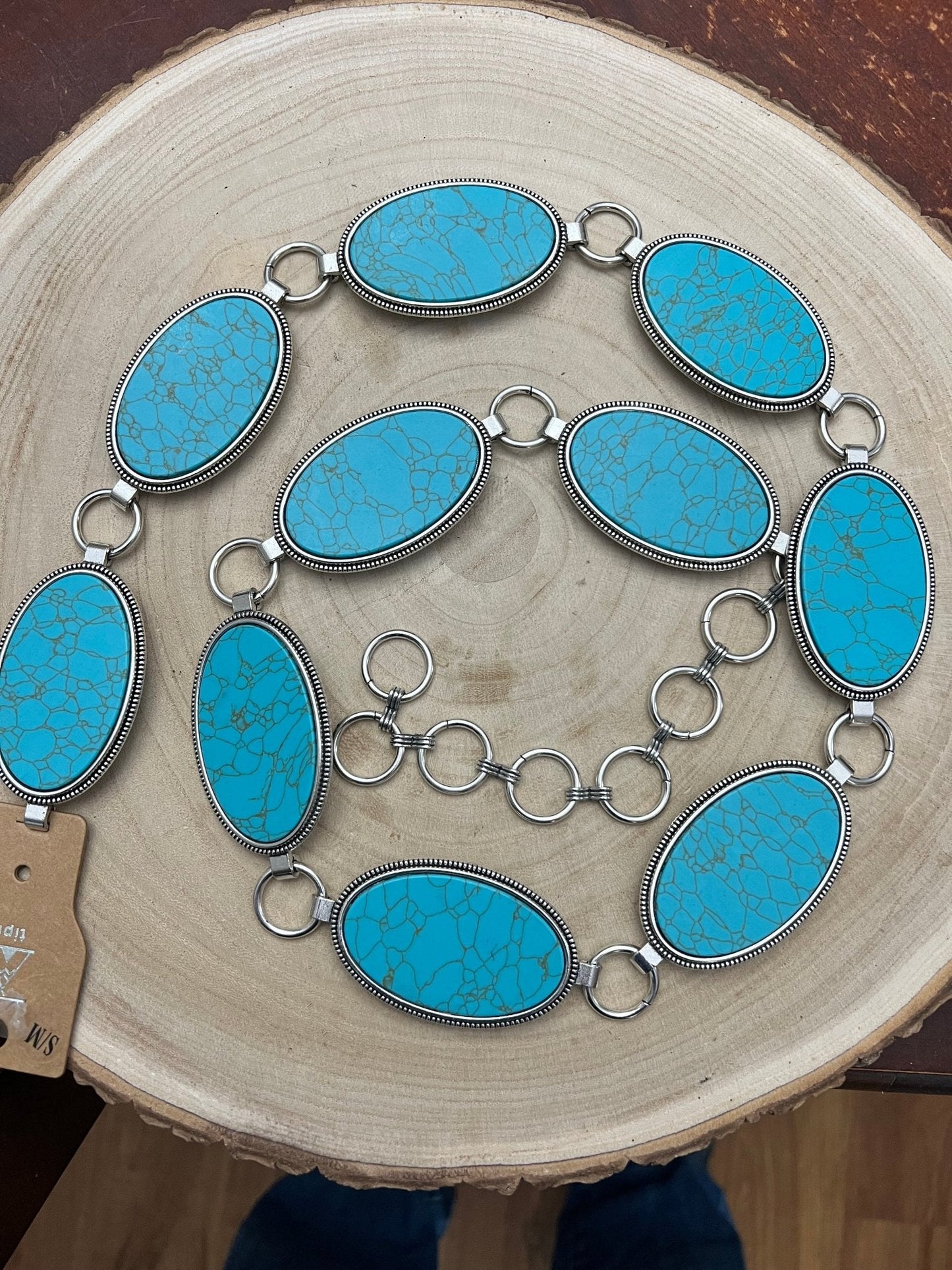 Turquoise Lynx Oval Western Concho Belt — Adjustable Southwest Style