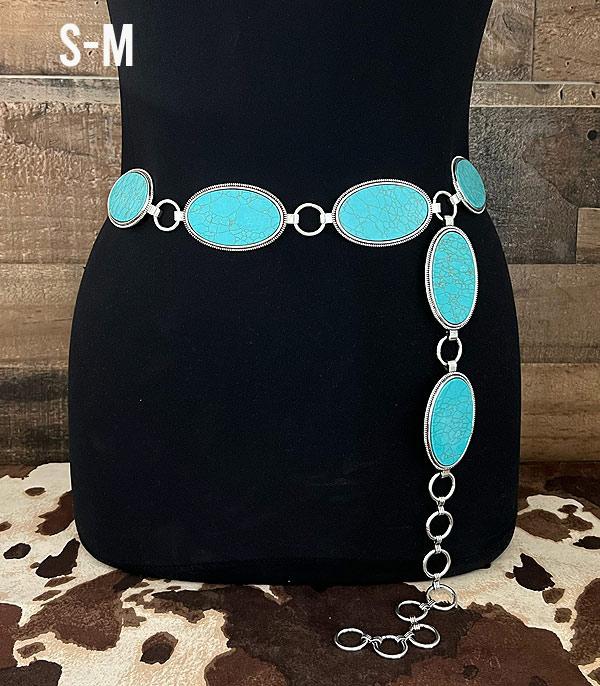 Turquoise Lynx Oval Western Concho Belt — Adjustable Southwest Style