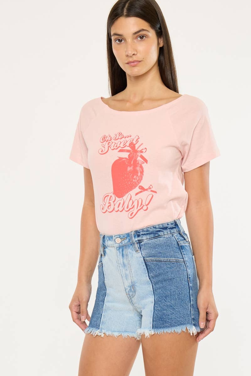 Kan Can Two-Tone Color Block Ultra High-Rise Western Denim Shorts — 11" Rise with Raw Frayed Hem - medium and larges remain