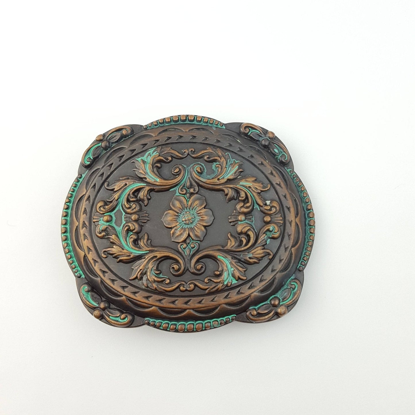 Vintage Brass Floral Western Buckle — Antique Patina Finish (Buckle Only)