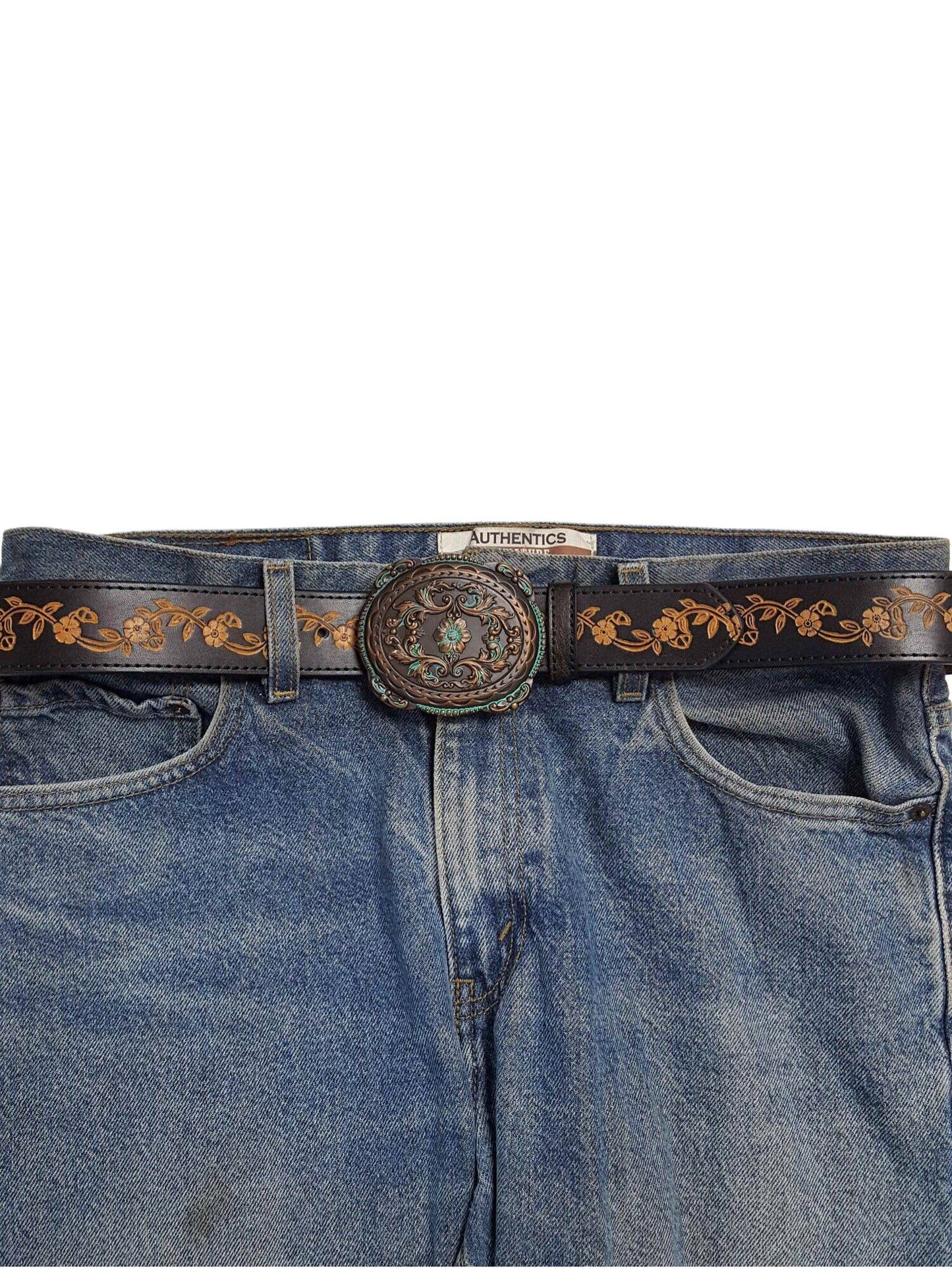 Vintage Brass Floral Western Buckle — Antique Patina Finish (Buckle Only)