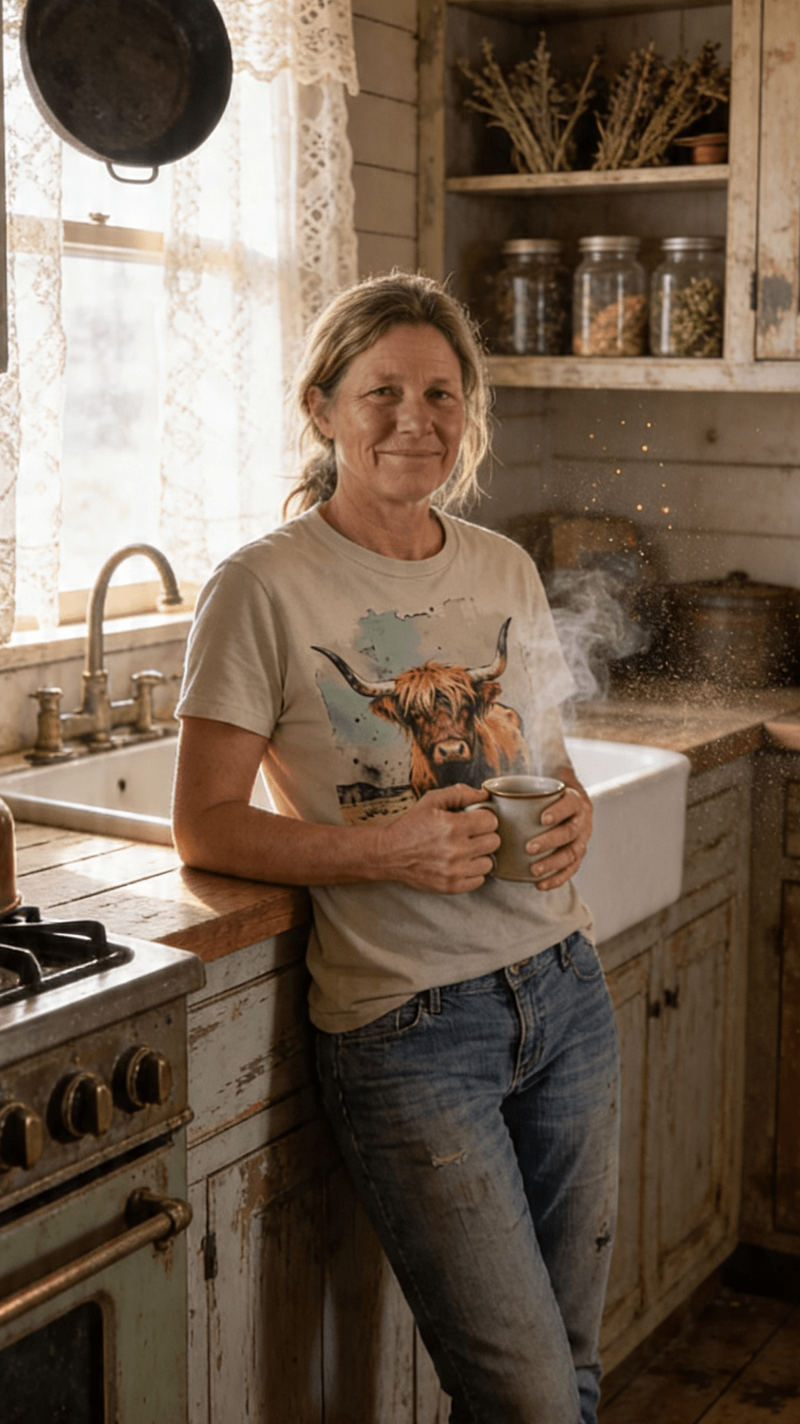 Vintage Highland Cow Western Graphic Tee — Durable Gildan Blend Weathered Western Statement