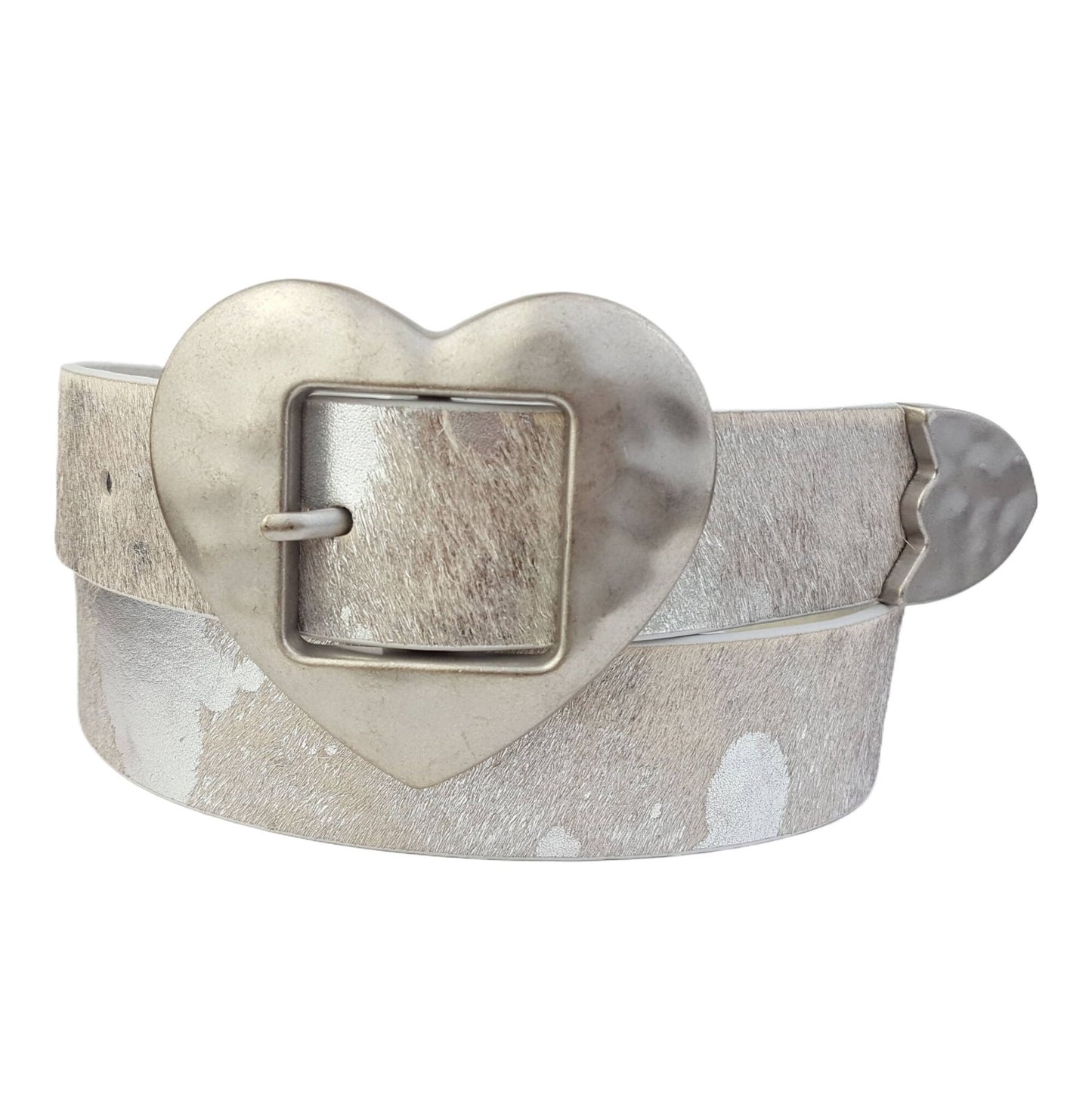 Vintage Heart Buckle Western Belt — Genuine Cow Hair Leather