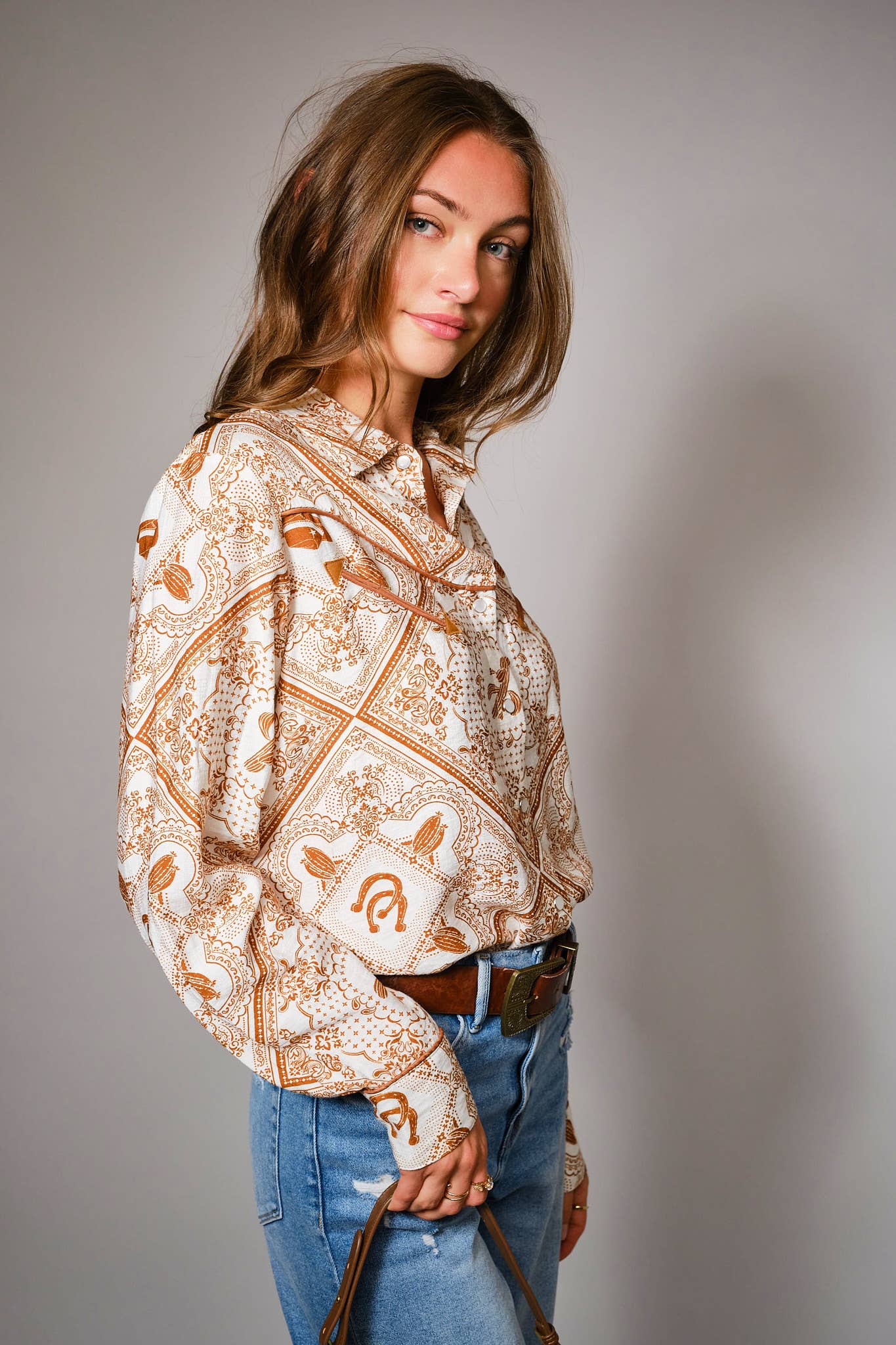 Blue B "Rust Bandana" Vintage Western Snap-Front Shirt — Buttery-Soft 100% Rayon Cowgirl Outlaw