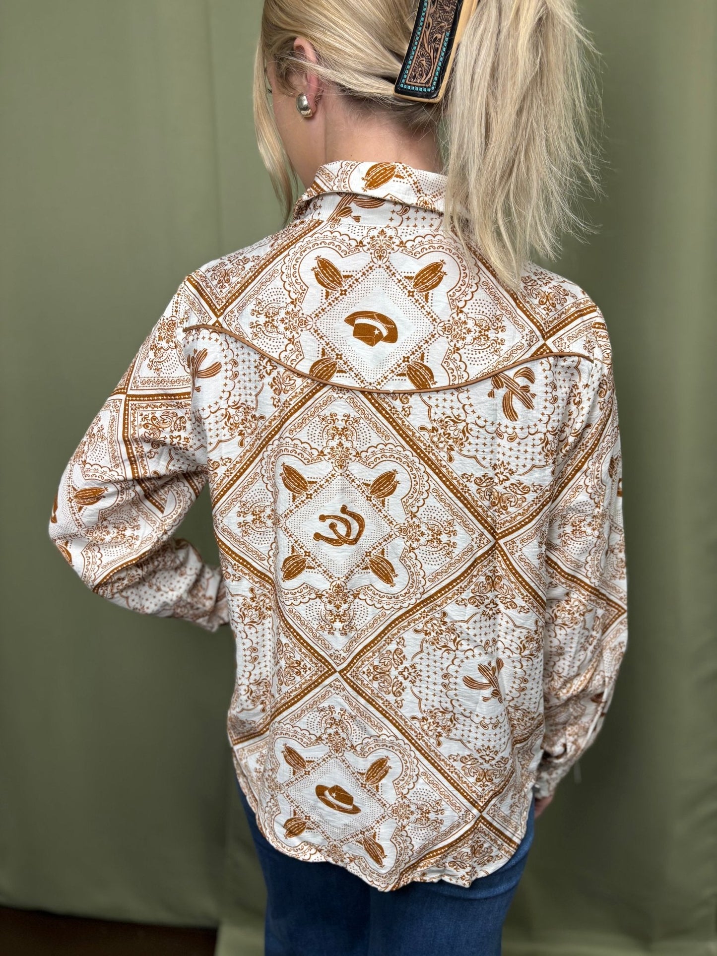 Blue B "Rust Bandana" Vintage Western Snap-Front Shirt — Buttery-Soft 100% Rayon Cowgirl Outlaw