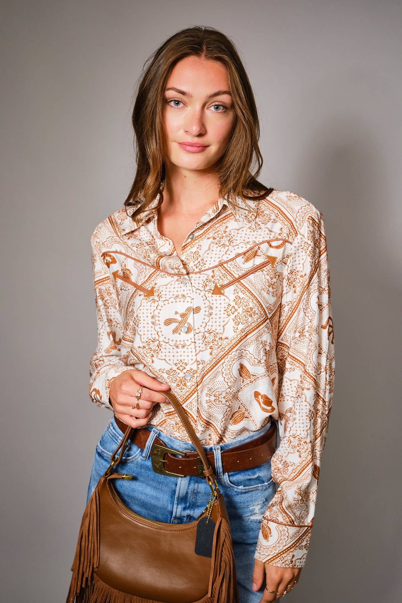 Blue B "Rust Bandana" Vintage Western Snap-Front Shirt — Buttery-Soft 100% Rayon Cowgirl Outlaw