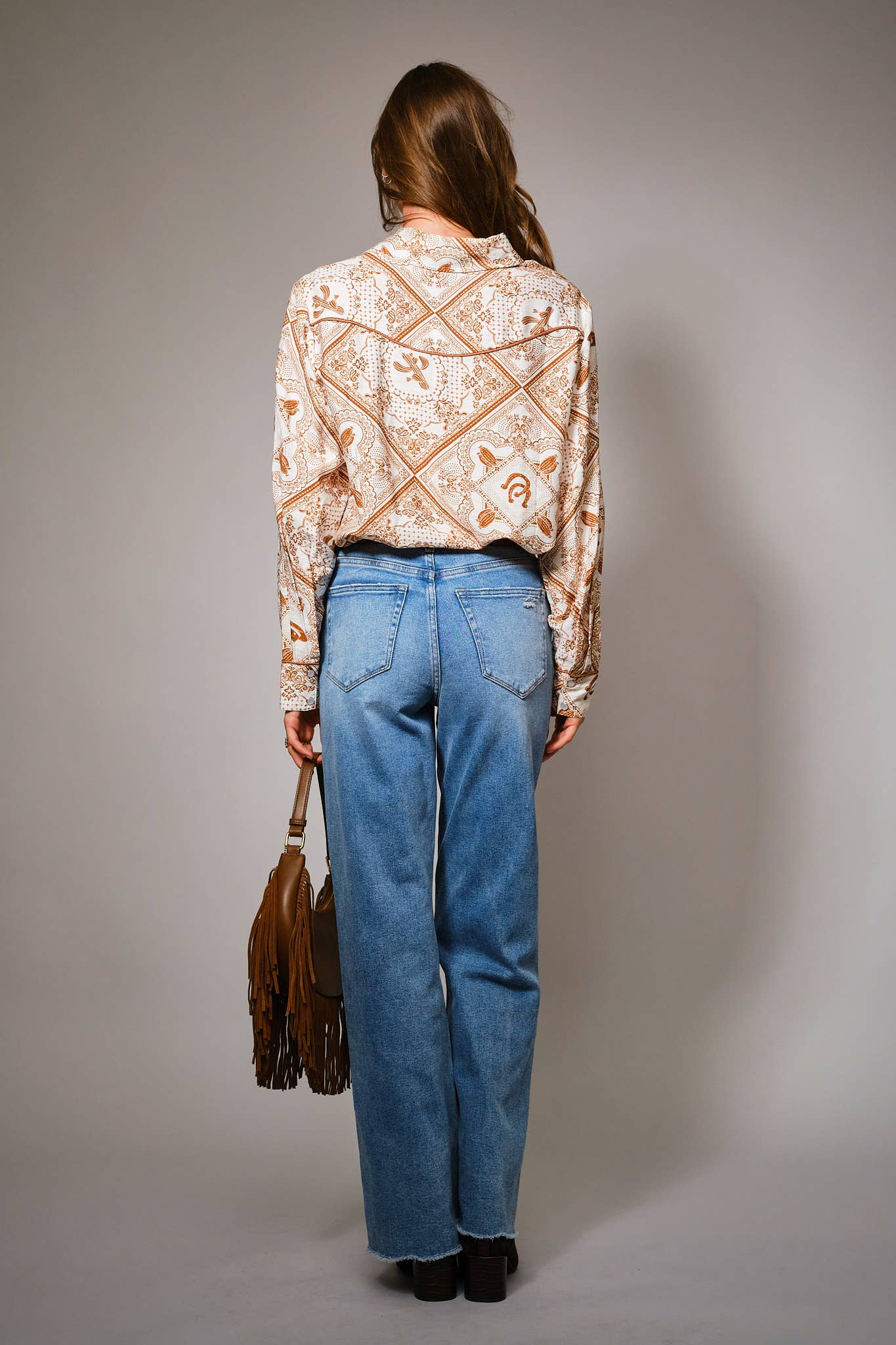 Blue B "Rust Bandana" Vintage Western Snap-Front Shirt — Buttery-Soft 100% Rayon Cowgirl Outlaw