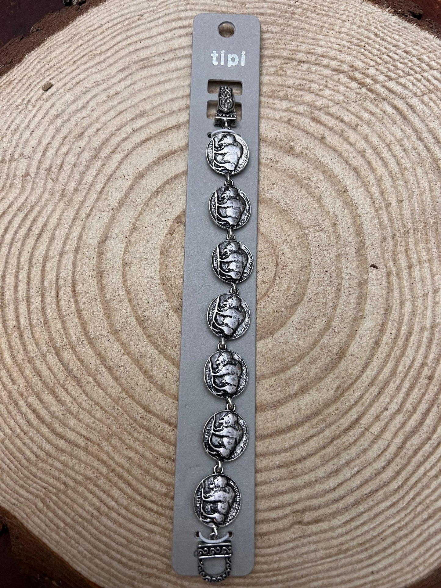 Western Buffalo Coin Magnetic Bracelet — Easy-On Silver Bangle