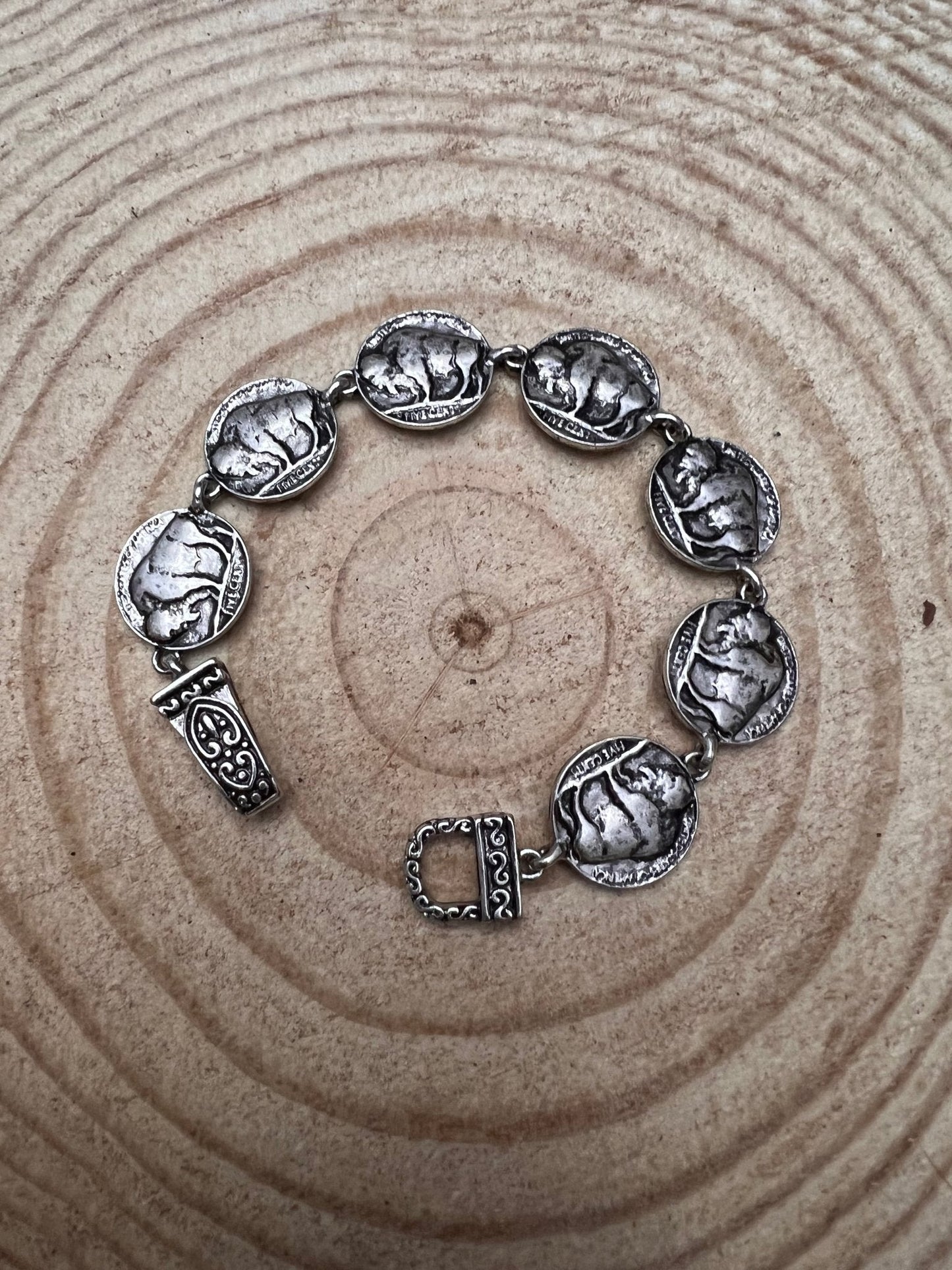 Western Buffalo Coin Magnetic Bracelet — Easy-On Silver Bangle