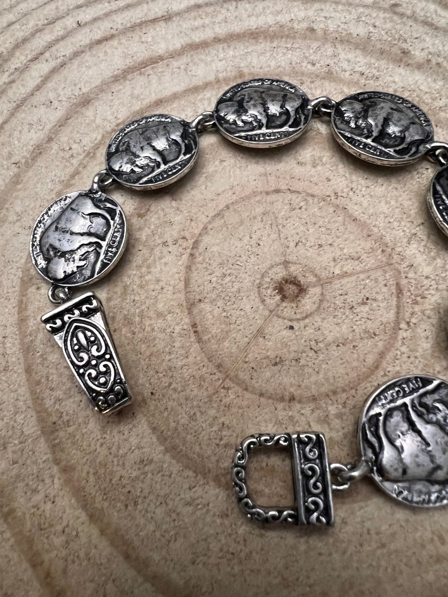 Western Buffalo Coin Magnetic Bracelet — Easy-On Silver Bangle